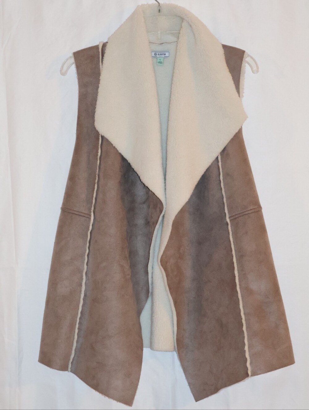 Susina Faux Suede Shearling-Lined Open Front Vest. - Picture 2 of 6